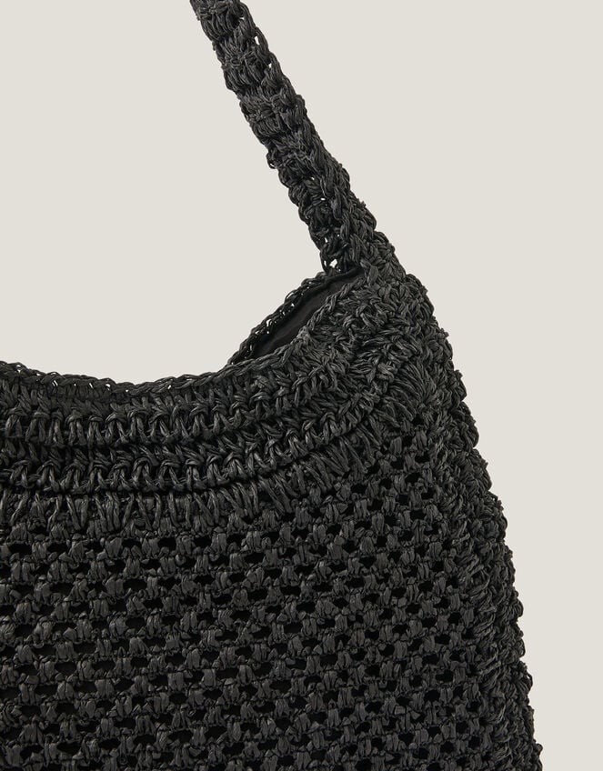 Hari Scoop Raffia Shoulder Bag, Black (BLACK), large