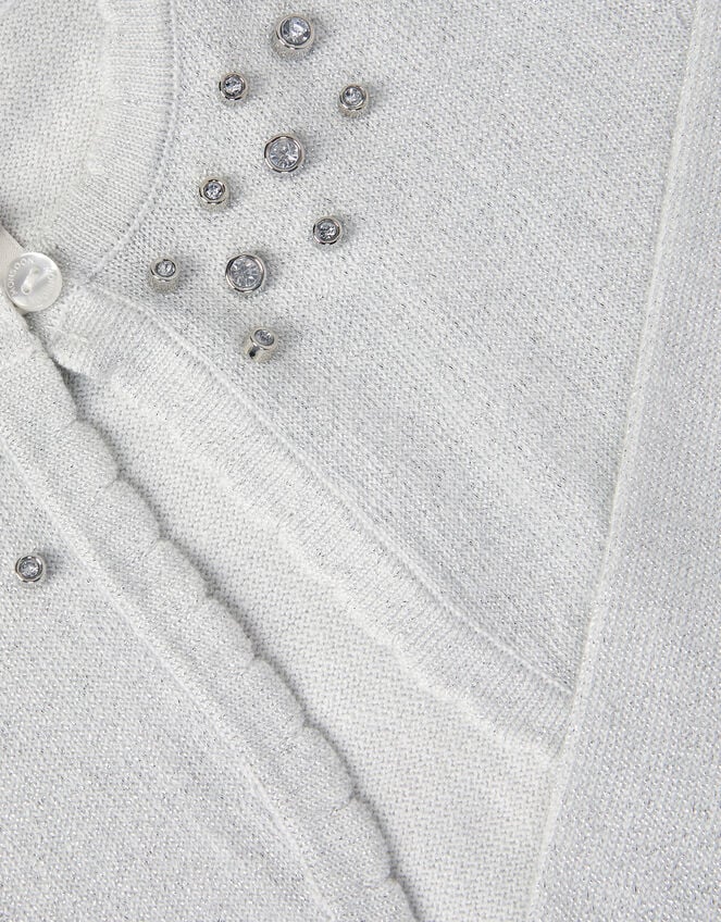 Diamant&eacute; Embellished Cardigan, Silver (SILVER), large