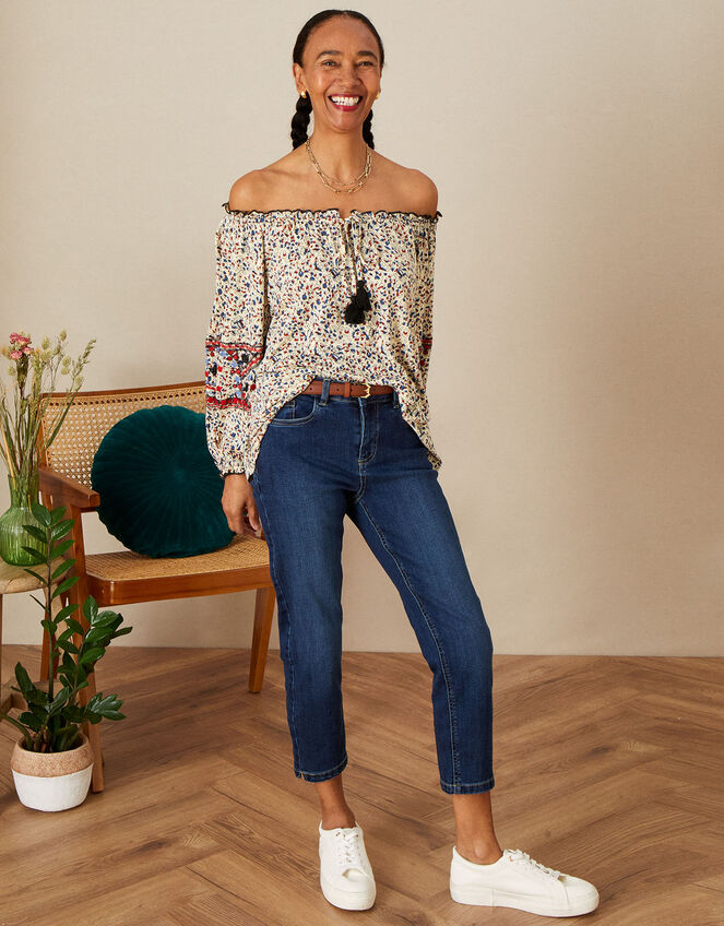 Dita Print Bardot Top in LENZING™ ECOVERO™, Natural (ECRU), large