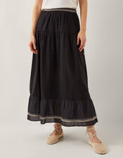 Fenn Embroidered Frill Maxi Skirt, Black (BLACK), large