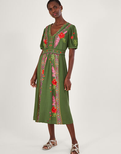 Farah Floral Embroidered Tea Dress, Green (GREEN), large