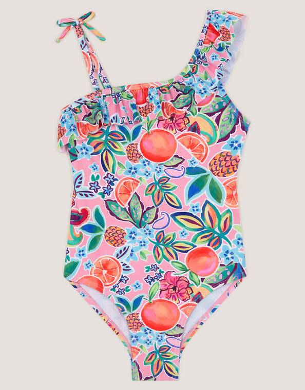 Fruit Print Asymmetrical Swimsuit, Pink (PINK), large