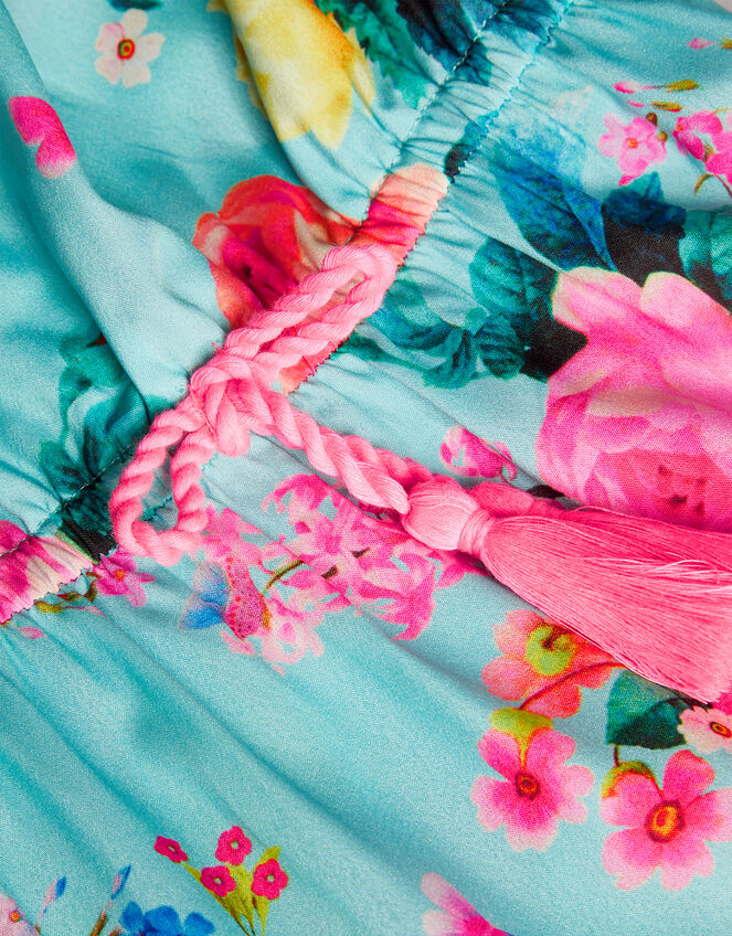 Floral Tiered Midi Dress, Blue (TURQUOISE), large