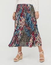 Mercy Mixed Print Pleated Skirt, Blue (BLUE), large
