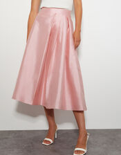Tanya Taffeta Pleated Midi Skirt, Pink (PINK), large