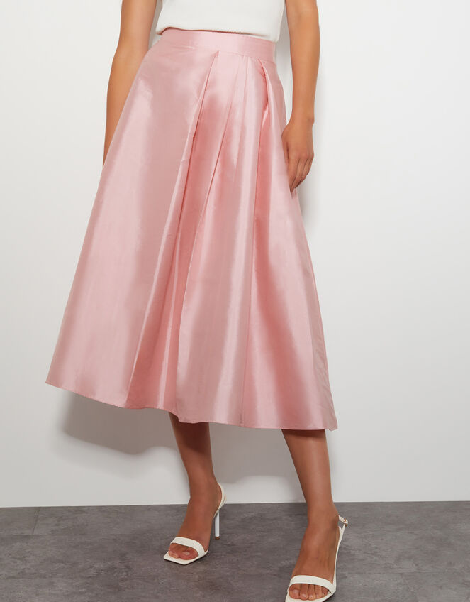 Tanya Taffeta Pleated Midi Skirt, Pink (PINK), large