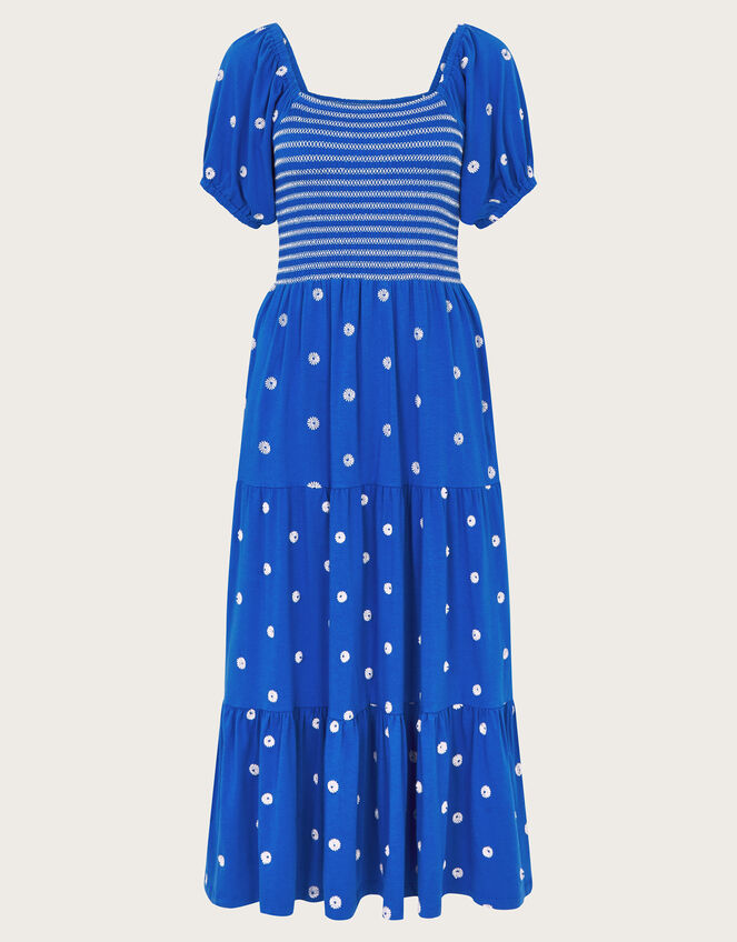 Susie Shirred Embroidered Midi Dress, Blue (BLUE), large