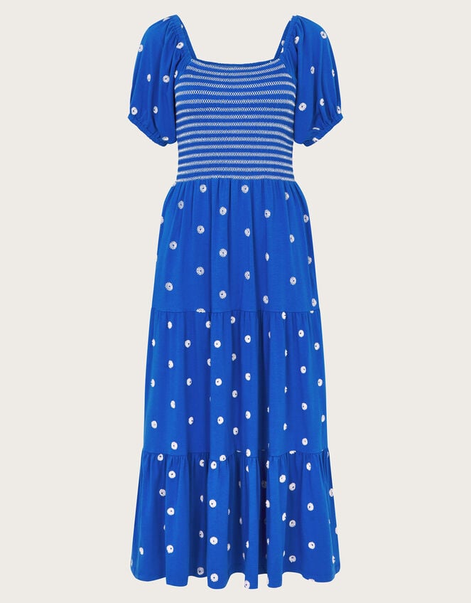 Susie Shirred Embroidered Midi Dress, Blue (BLUE), large