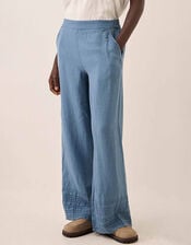 East Hetta Linen Tonal Embroidery Trousers, Blue (BLUE), large