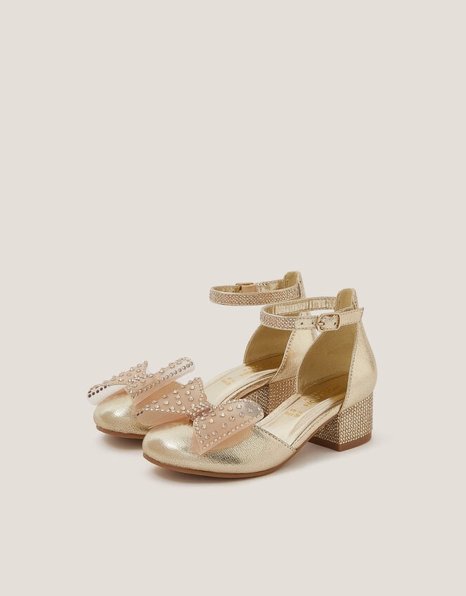 Diamanté Bow Metallic Two-Part Heels, Gold (GOLD), large