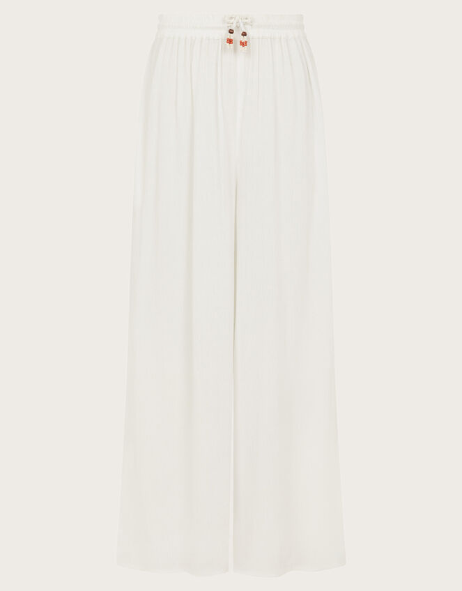 Wide Leg Crinkle Trousers, White (WHITE), large