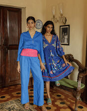 India Overhead Nehru Collar Shirt in Linen Blend, Blue (COBALT), large