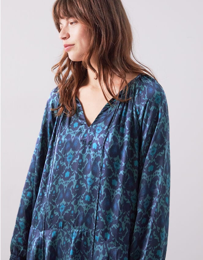 East Bridget Printed Satin Midi Dress, Teal (TEAL), large