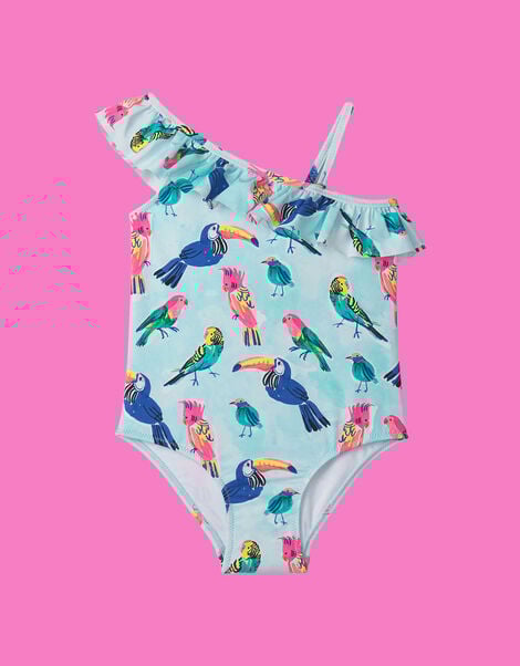 Hatley Bird Print Ruffle Swimsuit, Blue (TURQUOISE), large