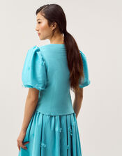 Odette Puff Sleeve Floral Appliqu&eacute; Jacket, Blue (PALE BLUE), large