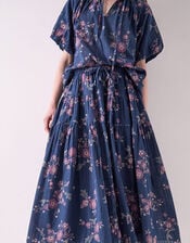 East Layla Floral Print Cotton Midi Skirt, Blue (BLUE), large