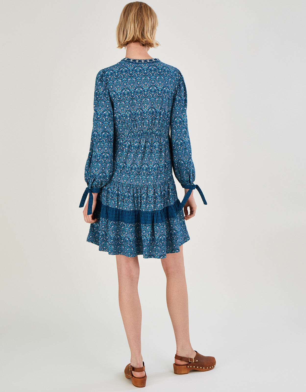Paisley Print Jersey Smock Dress Blue