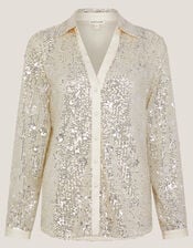 Seema Sequin Shirt, Silver (SILVER), large