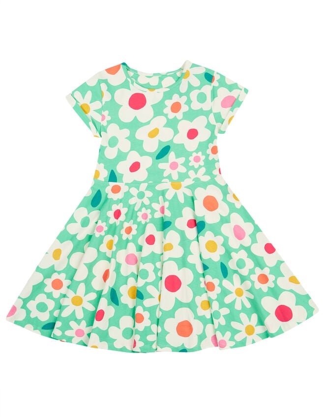 Frugi Spring Printed Skater Dress, Green (GREEN), large