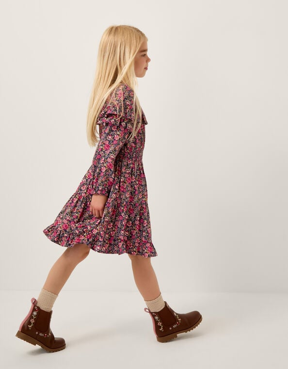 Ditsy Floral Ruffle Dress, Blue (NAVY), large
