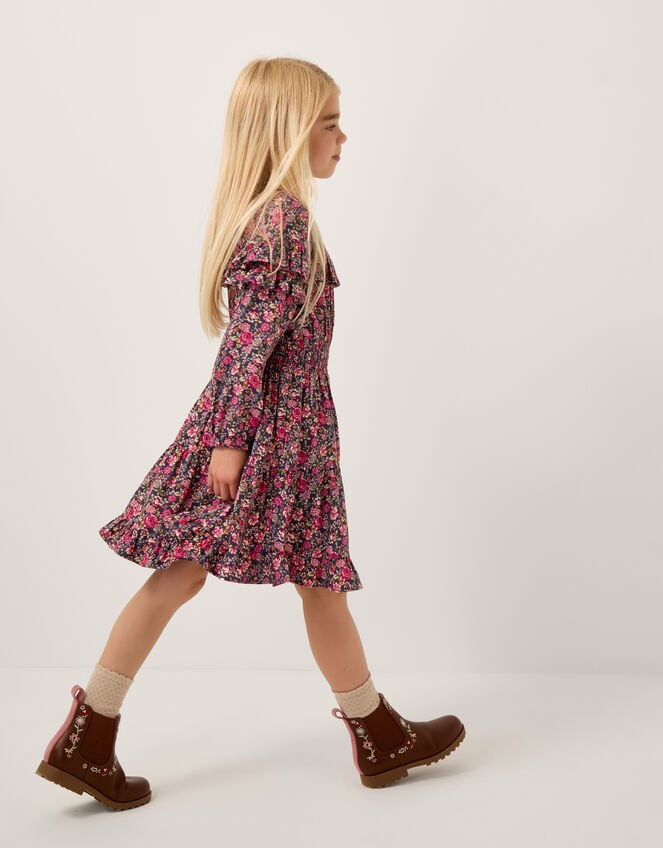 Ditsy Floral Ruffle Dress, Blue (NAVY), large