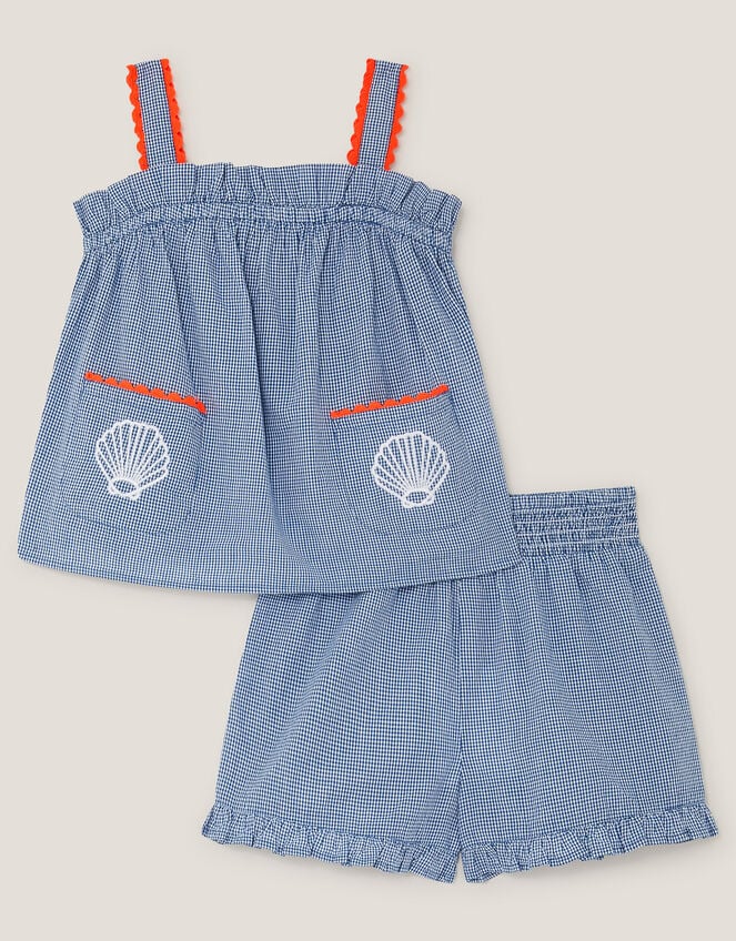 Embroidered Gingham Top & Shorts Set, Blue (BLUE), large