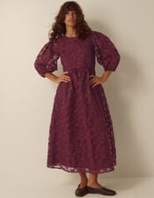 Wren Embroidered Organza Midi Dress, Red (BURGUNDY), large