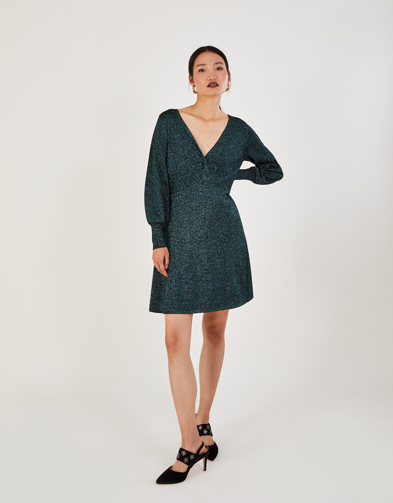 V Neck Twist Metallic Dress with LENZING ECOVERO Green