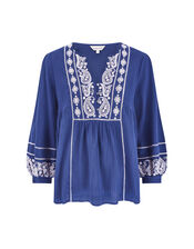 East Circe Paisley Embroidered Blouse, Blue (NAVY), large