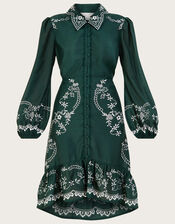 Riley Embroidered Short Shirt Dress in Recycled Polyester, Green (GREEN), large