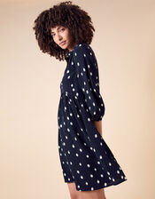 Spot Print Short Dress in Sustainable Viscose, Blue (NAVY), large