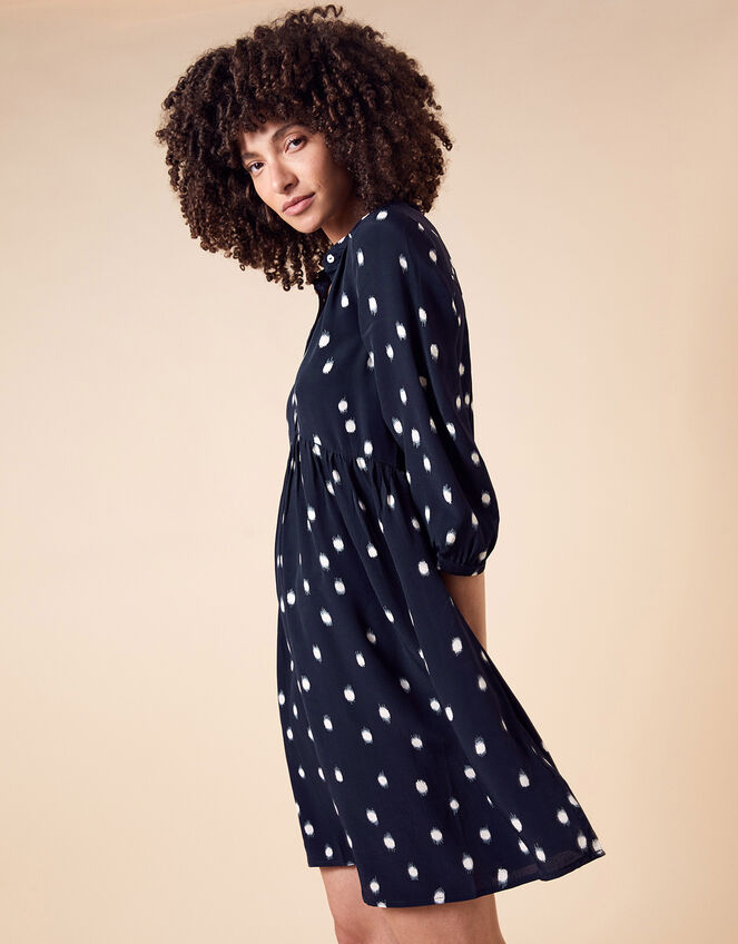 Spot Print Short Dress in Sustainable Viscose, Blue (NAVY), large