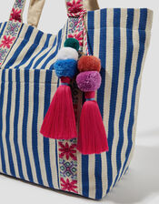 Dara Embroidered Stripe Beach Bag, , large