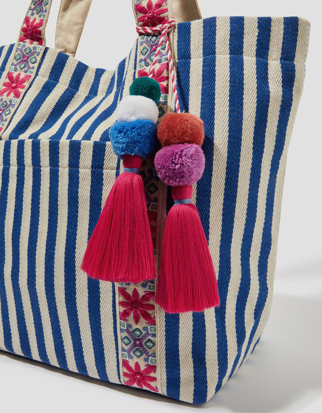 Dara Embroidered Stripe Beach Bag, , large