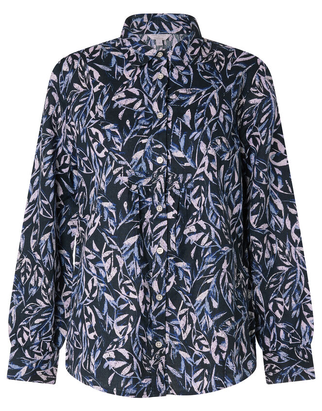 Phoenix Printed Shirt in Pure Linen, Blue (NAVY), large