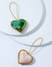 Sequin Heart Hanging Decorations Set of Two, , large