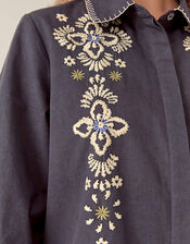 East Cora Floral Embroidered Cotton Shirt, Blue (BLUE), large