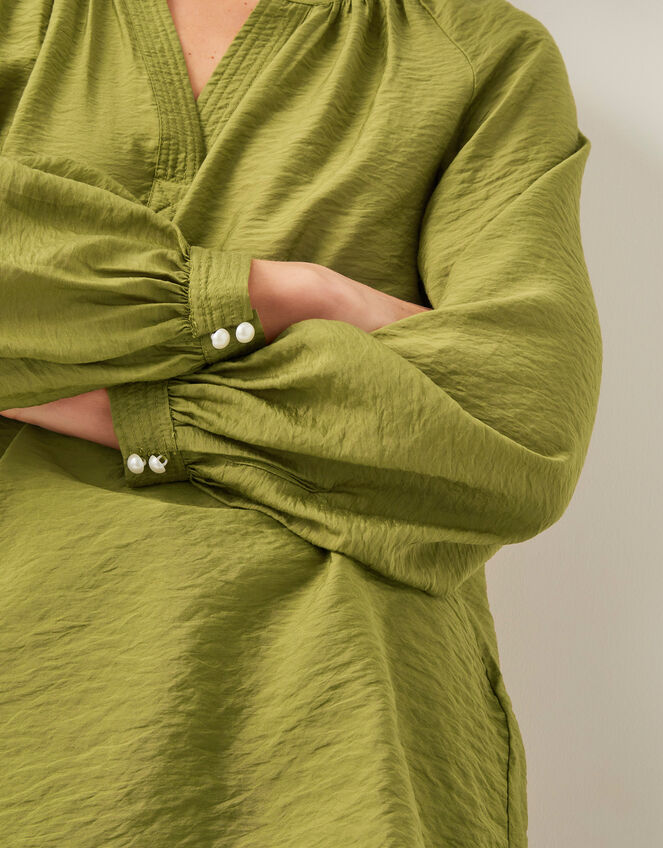 Aya Long Sleeve Satin Blouse, Green (GREEN), large