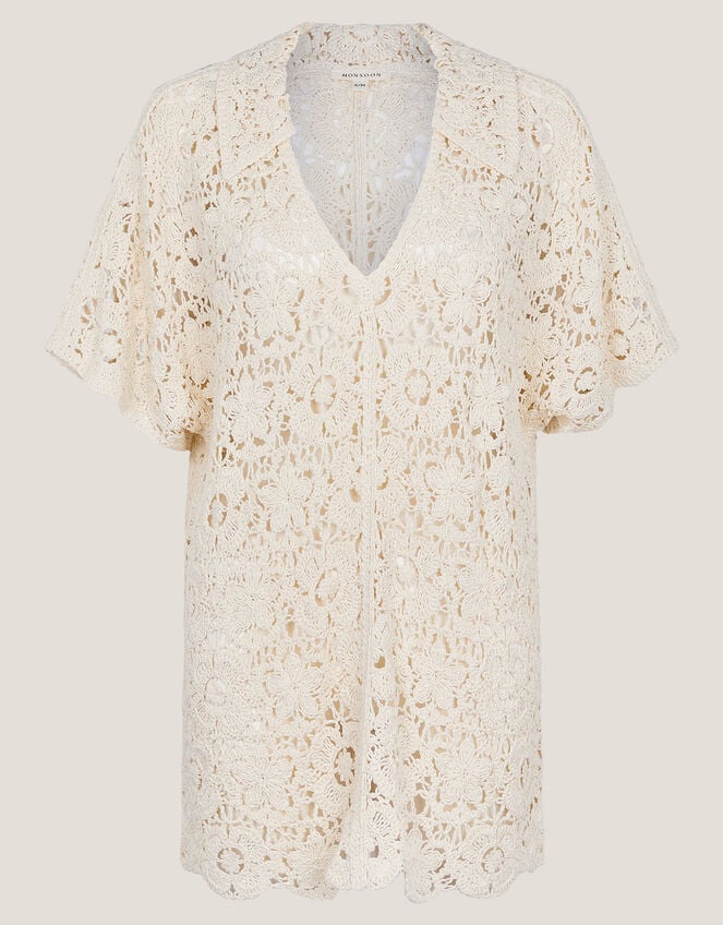 Ren Crochet Collared Blouse, Ivory (IVORY), large