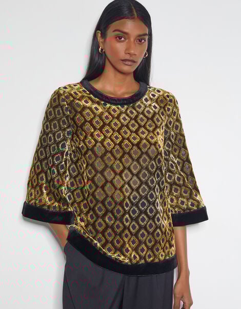 Jade Devor&eacute; Velvet Top, Brown (CHOCOLATE), large