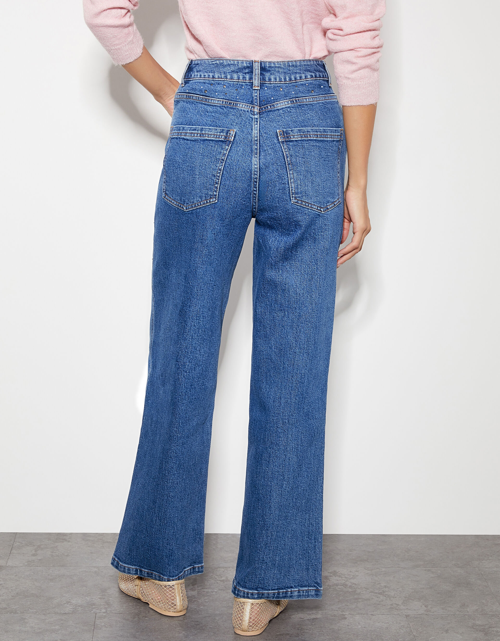 Rita Diamante High Rise Flare Jeans Blue