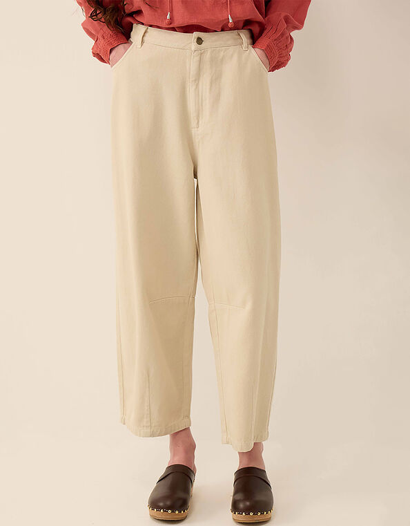 East Elodie Cotton Twill Barrel Leg Trousers, White (WARM IVORY), large