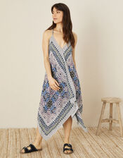 Geometric Print Hanky Hem Dress, Blue (BLUE), large