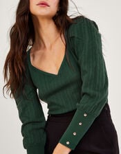Stitch Sweetheart Neckline Jumper in Recycled Polyester, Green (GREEN), large
