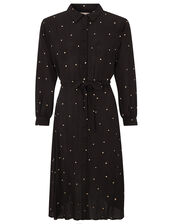 Embroidered Spot Midi Shirt Dress, Black (BLACK), large