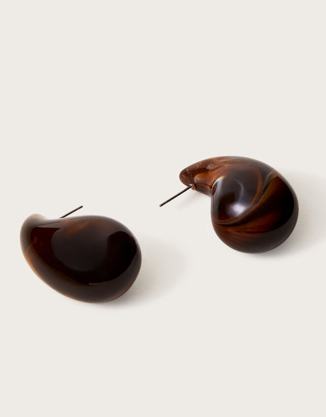 Chunky Marble Resin Earrings, Brown (BROWN), large
