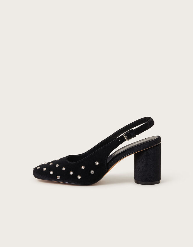 Delilah Stud Velvet Slingback Heels, Black (BLACK), large