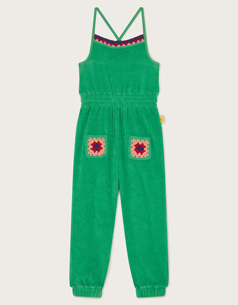 Crochet Trim Towelling Jumpsuit, Green (GREEN), large