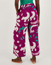 Abstract Brushstroke Print Wide Leg Trousers, DARK PINK, large