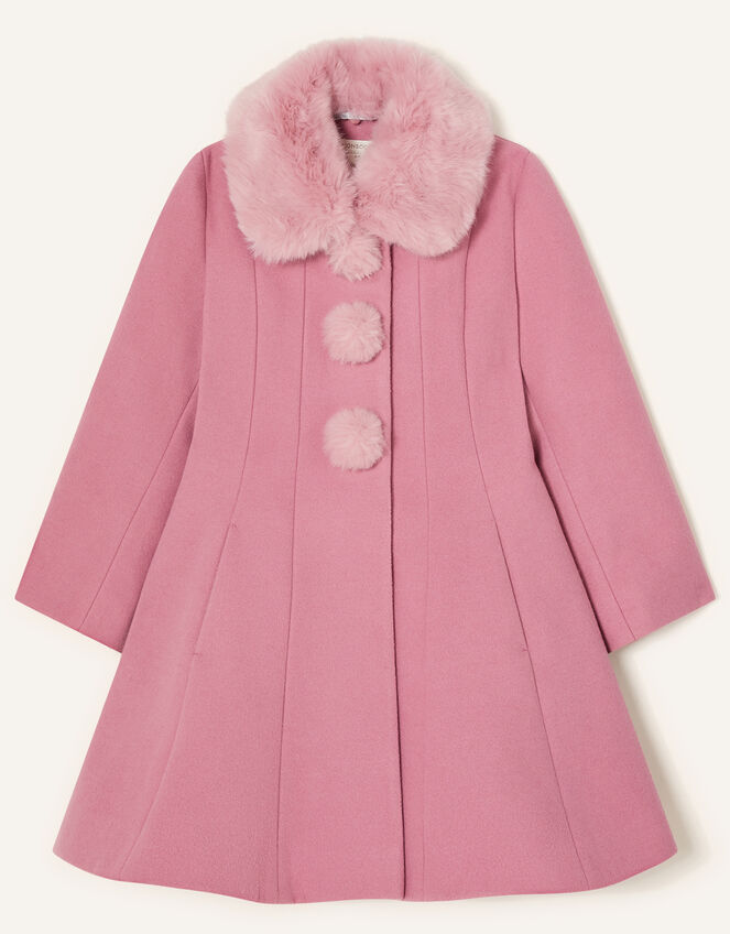 Fluffy Pom-Pom Swing Coat, Pink (PINK), large